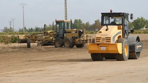 Excavadora gr&uacute;a paro trabajo
