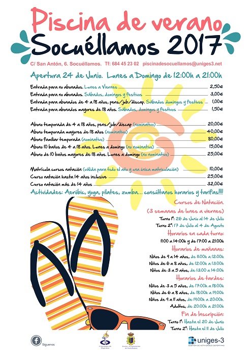TARIFAS Y CURSOS PISCINA DE VERANO